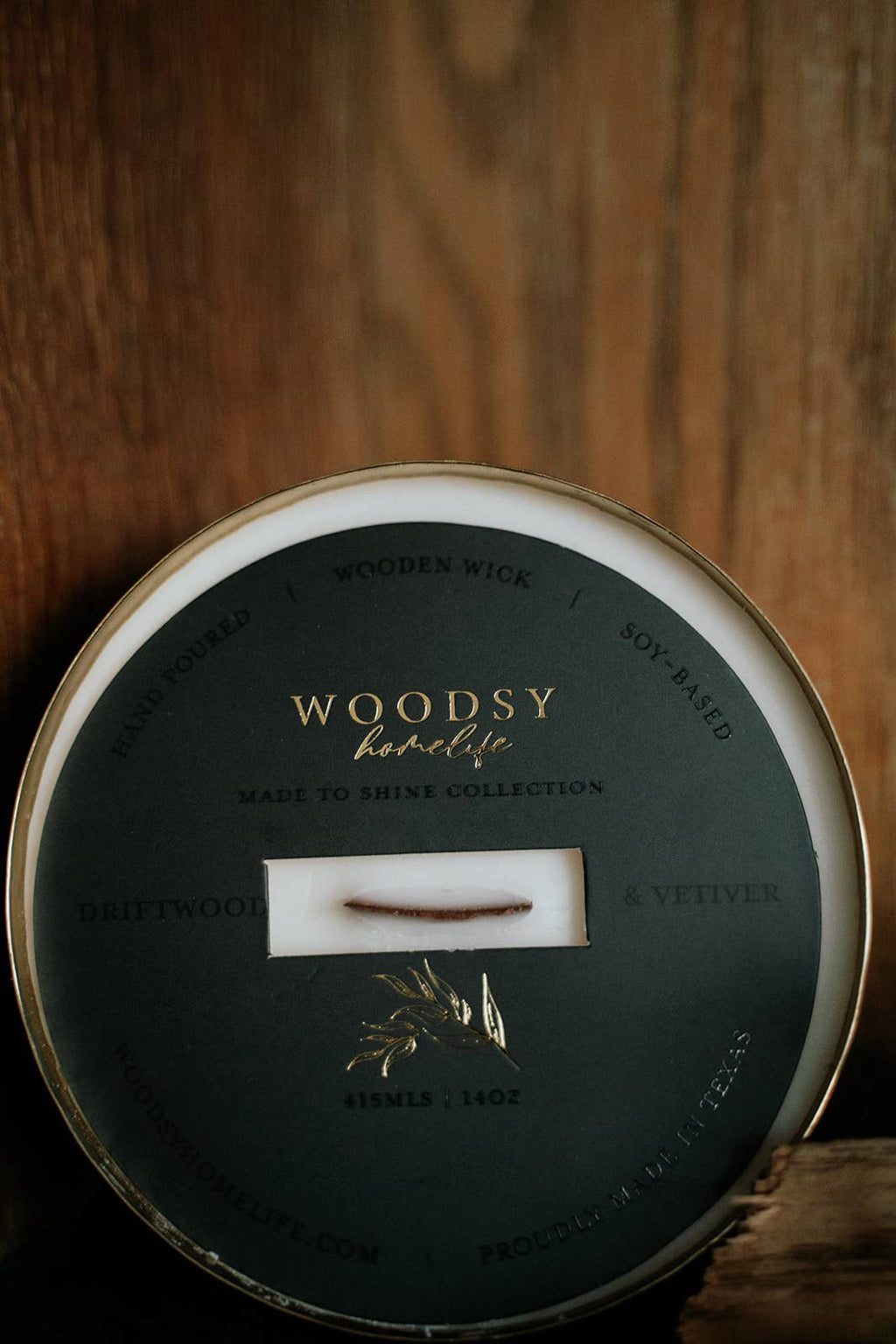 Driftwood & Vetiver-Solid Brass 14oz Pure Soy Candle