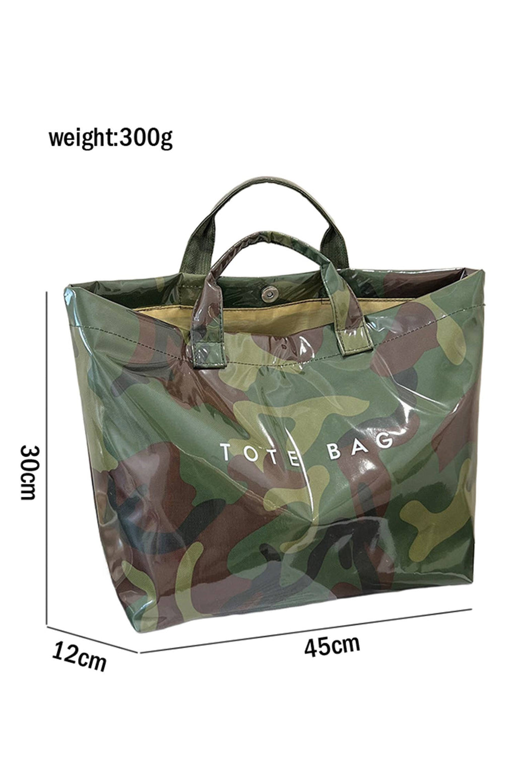 Camouflage Glossy PU Leather Tote Bag: Jungle Green / One Size