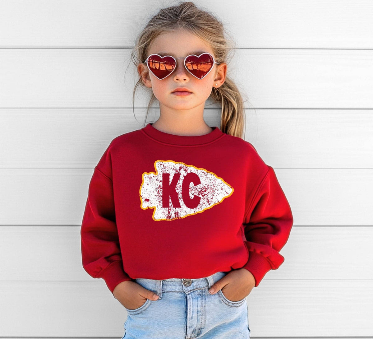 Youth KC Distressed Arrowhead: Red / 3T / Short Sleeve Tee