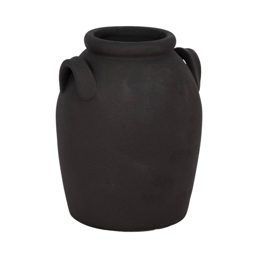 Black 6 in. Ceramic Amphora Rough Finish Jug with Handles
