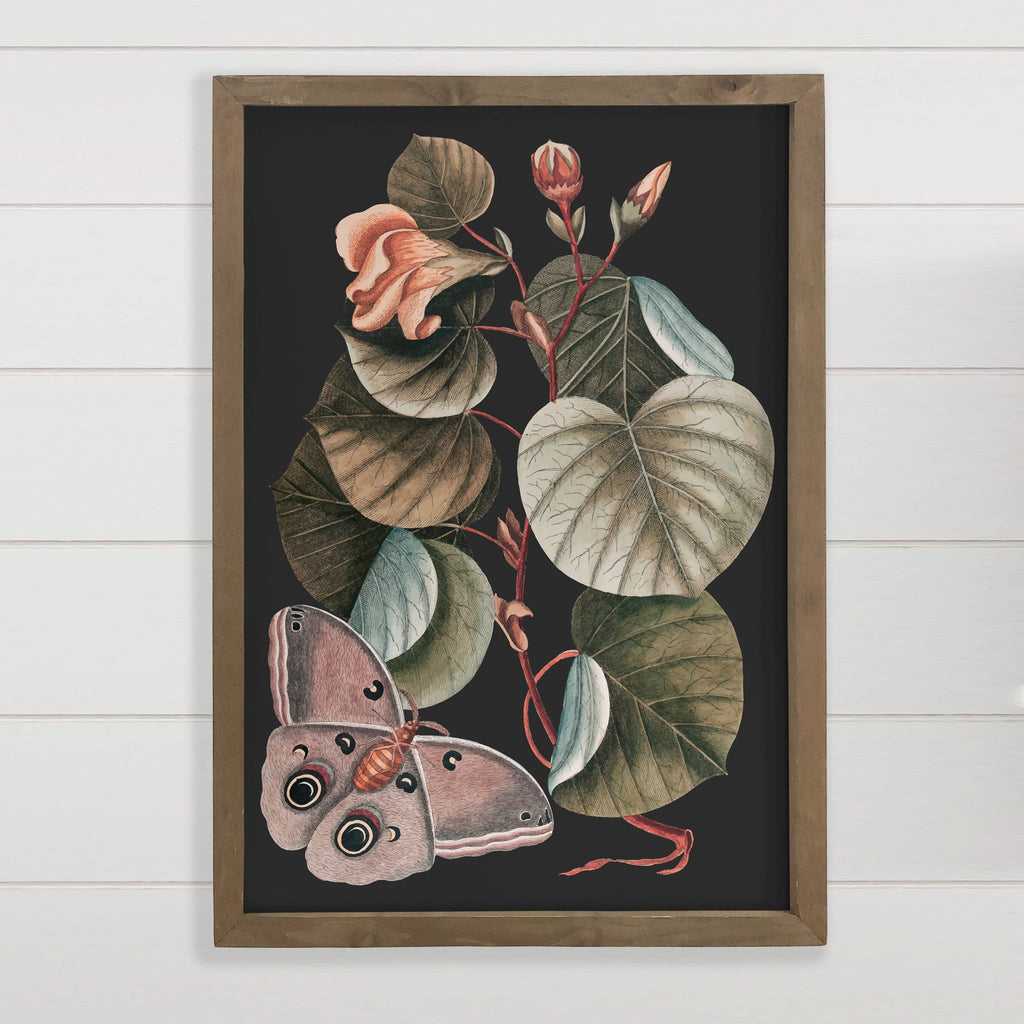 Dark Moth Botanical - Framed Nature Art - Large Wall Art: 12x18" Medium Canvas Art with Thick Wood Frame