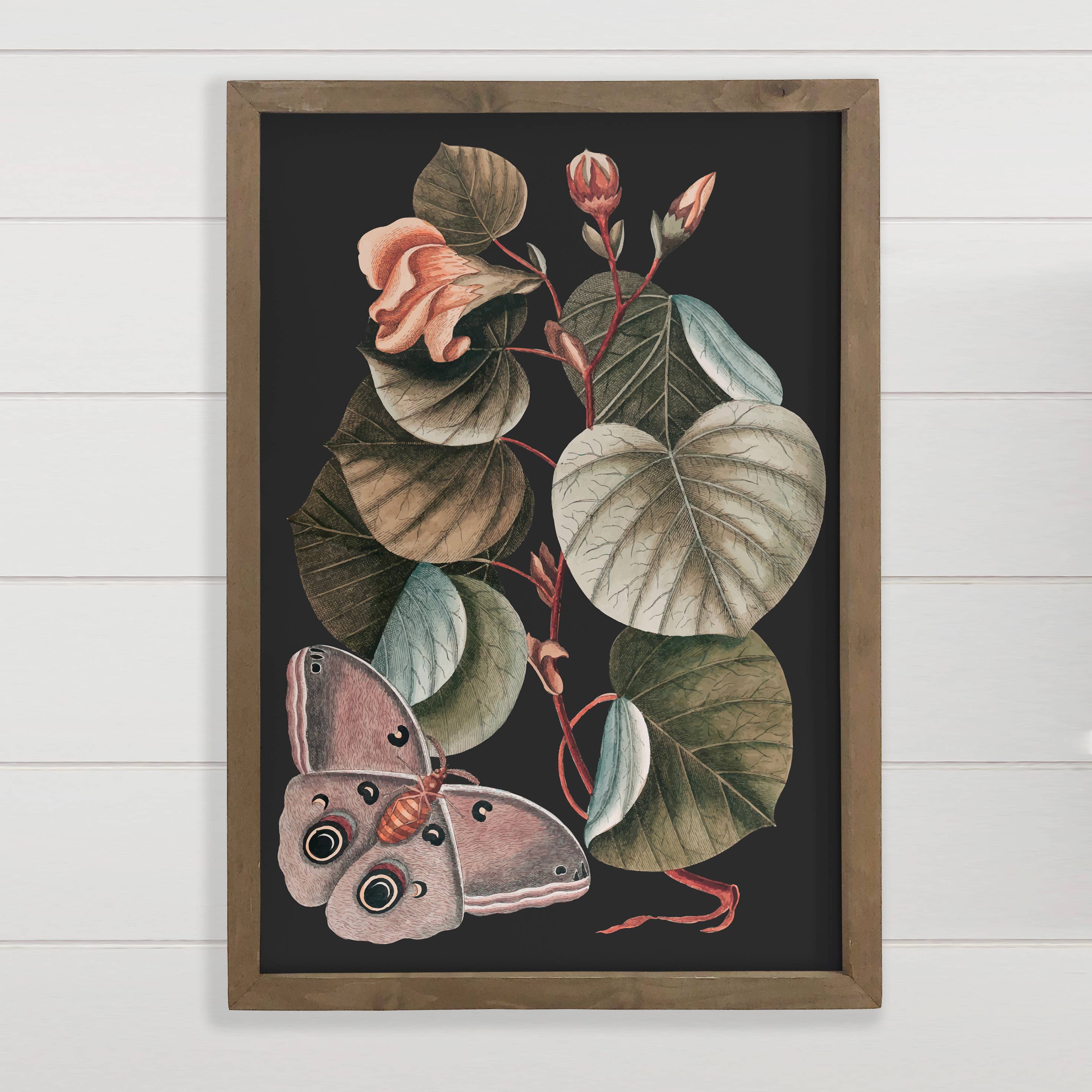 Dark Moth Botanical - Framed Nature Art - Large Wall Art: 12x18" Medium Canvas Art with Thick Wood Frame