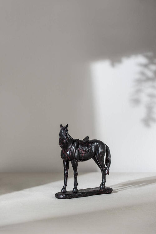 9.1x4x9.5" Polyresin Standing Horse Sculpture - Black