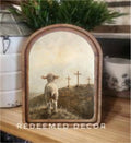 Arch Top 3 Crosses Lamb Framed Art     : 6x8"