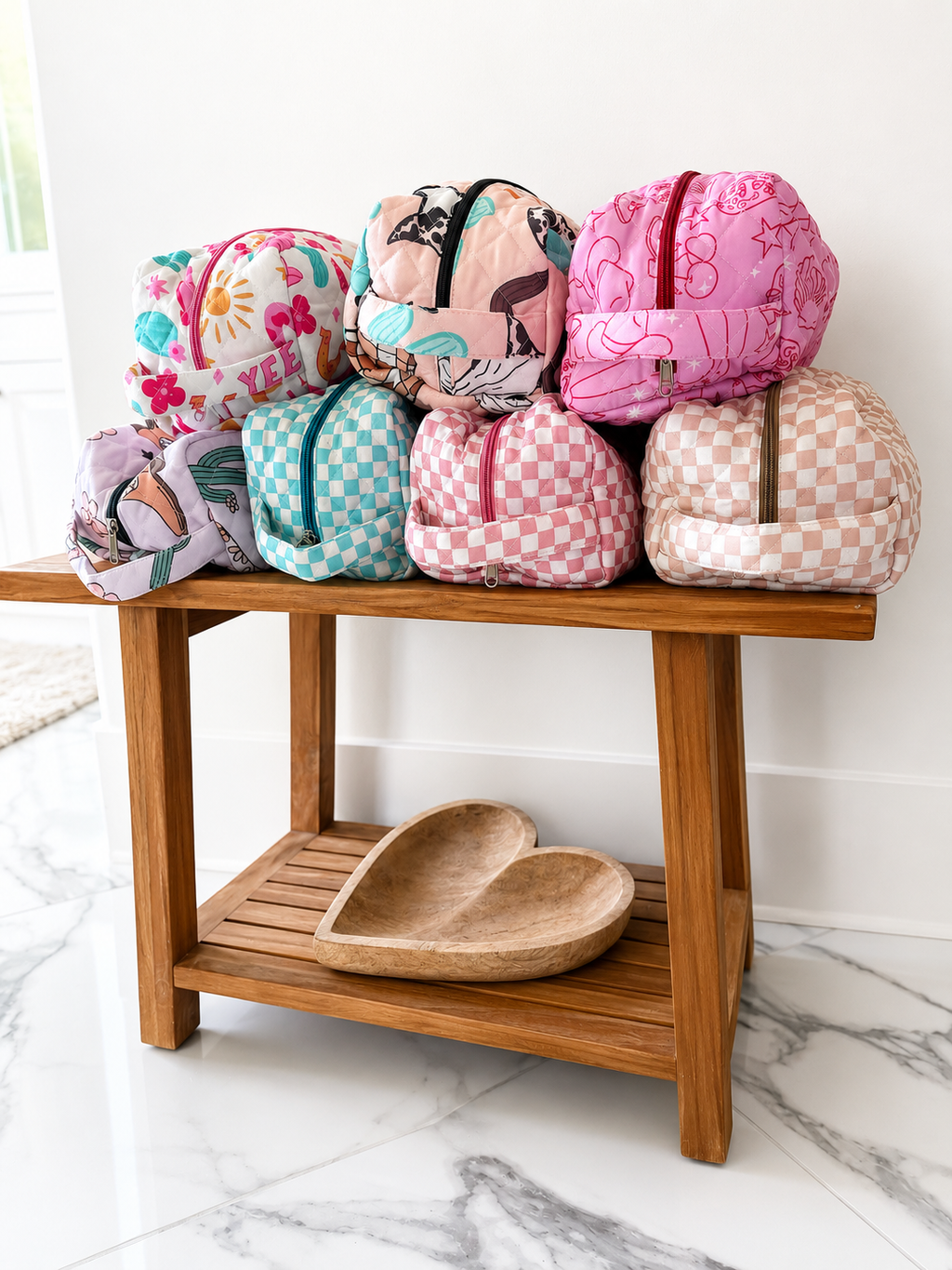 XL Western Fabric Toiletry Bag  Makeup Bag • Travel Pouch: CACTUS CUTIE