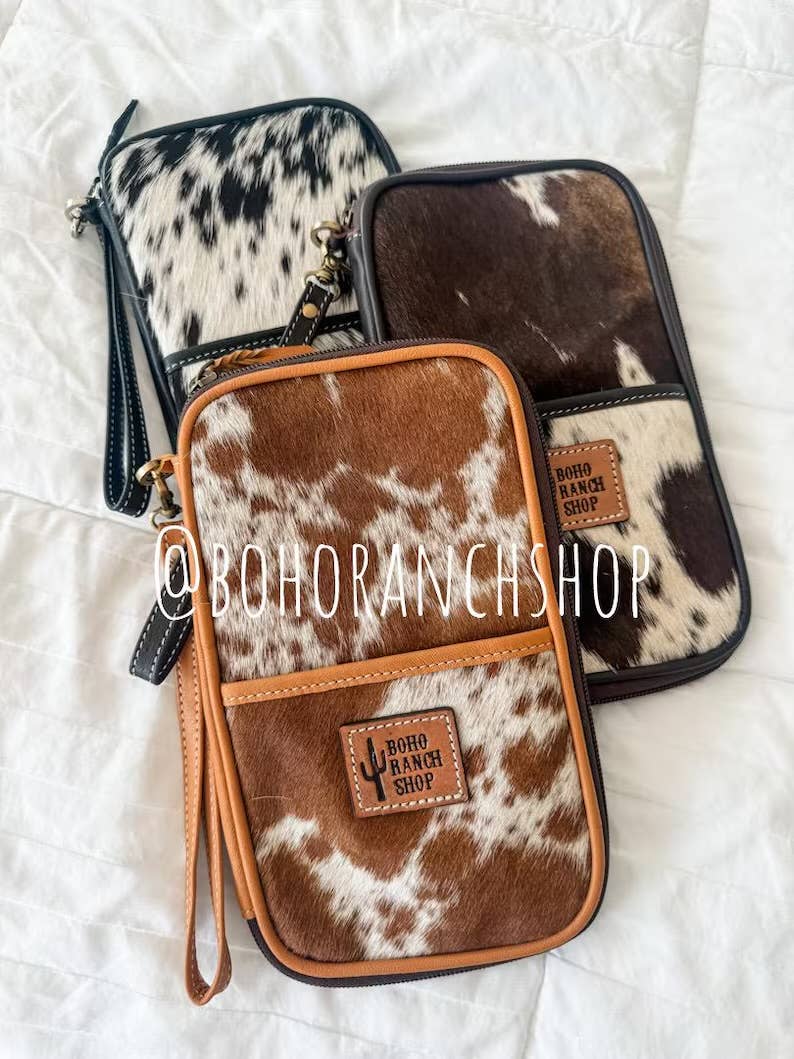 COWHIDE PASSPORT TRAVEL PASSPORT holder Genuine Cowhide: BROWN + WHITE