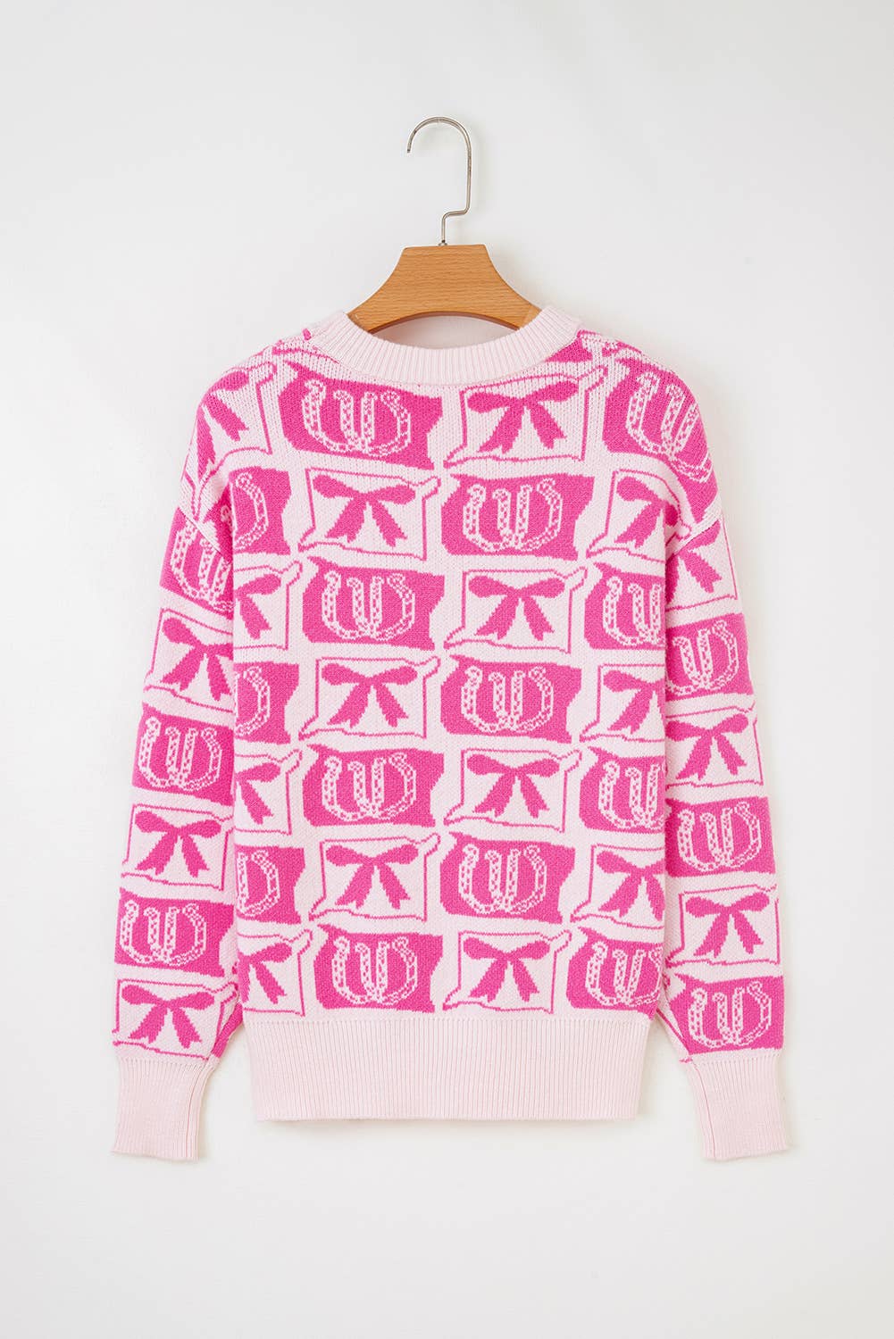 66 Bows Horseshoes Pattern Western Plus Size Sweater (S-4X): Black / M