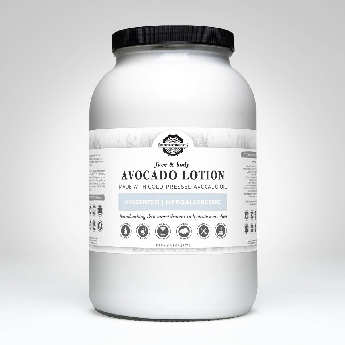 Avocado Lotion for Face & Body: Lavender & Tea Tree (essential oils) / 1 Gallon Glass Wide-Mouth Jar