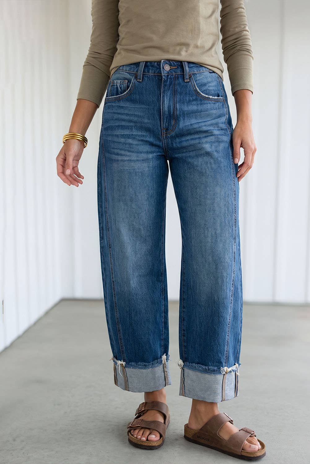 LAS Raw Hem Turnup Loose Ankle-length Pocket Jeans (4-16): Myosotis / 10