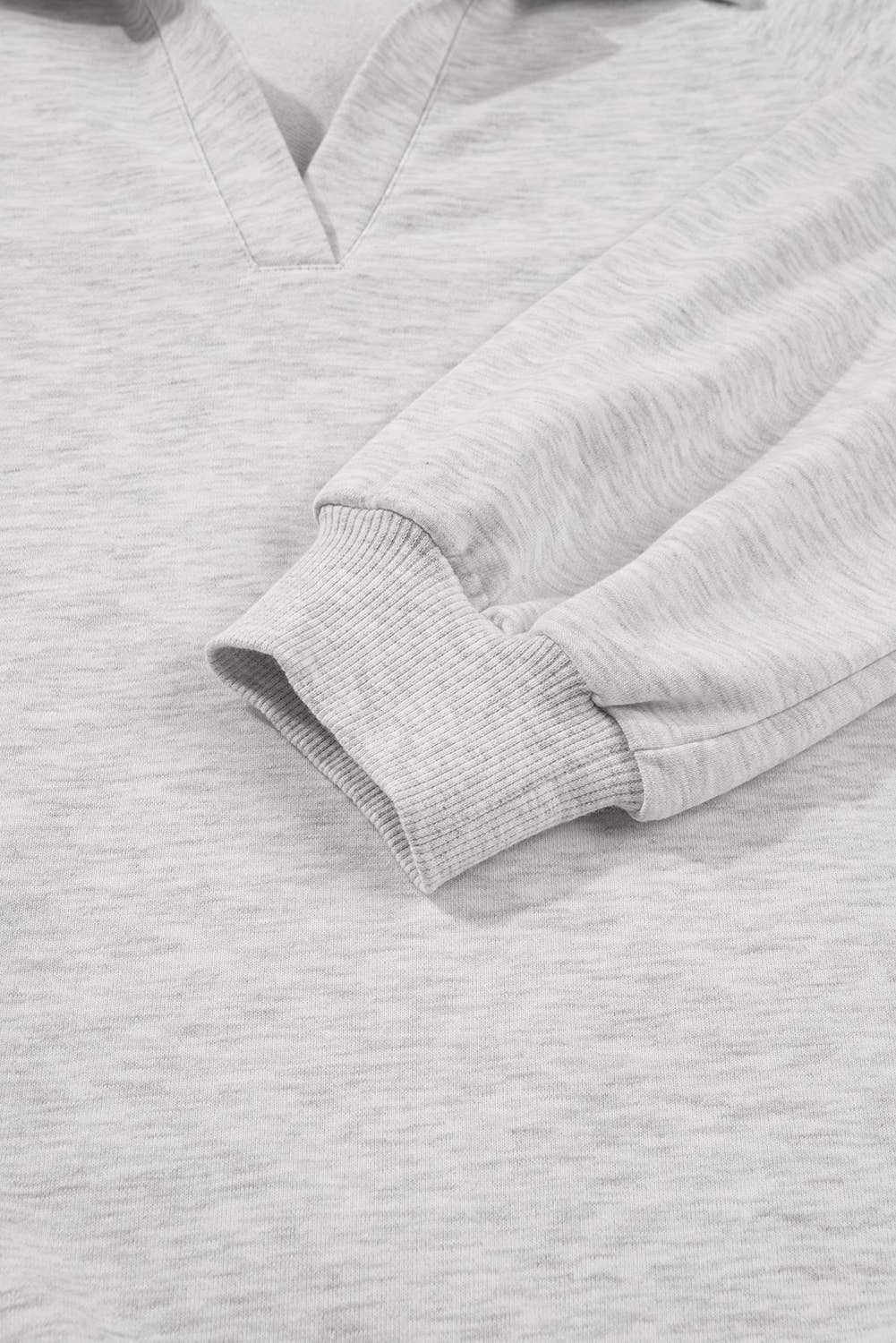 Polo Collar V Neck Pullover and Drawstring Sweatpants Set: Light Grey / L