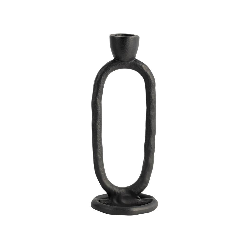 Metal Oval Sculpture Taper Candle Holder - Black, 8 in.
