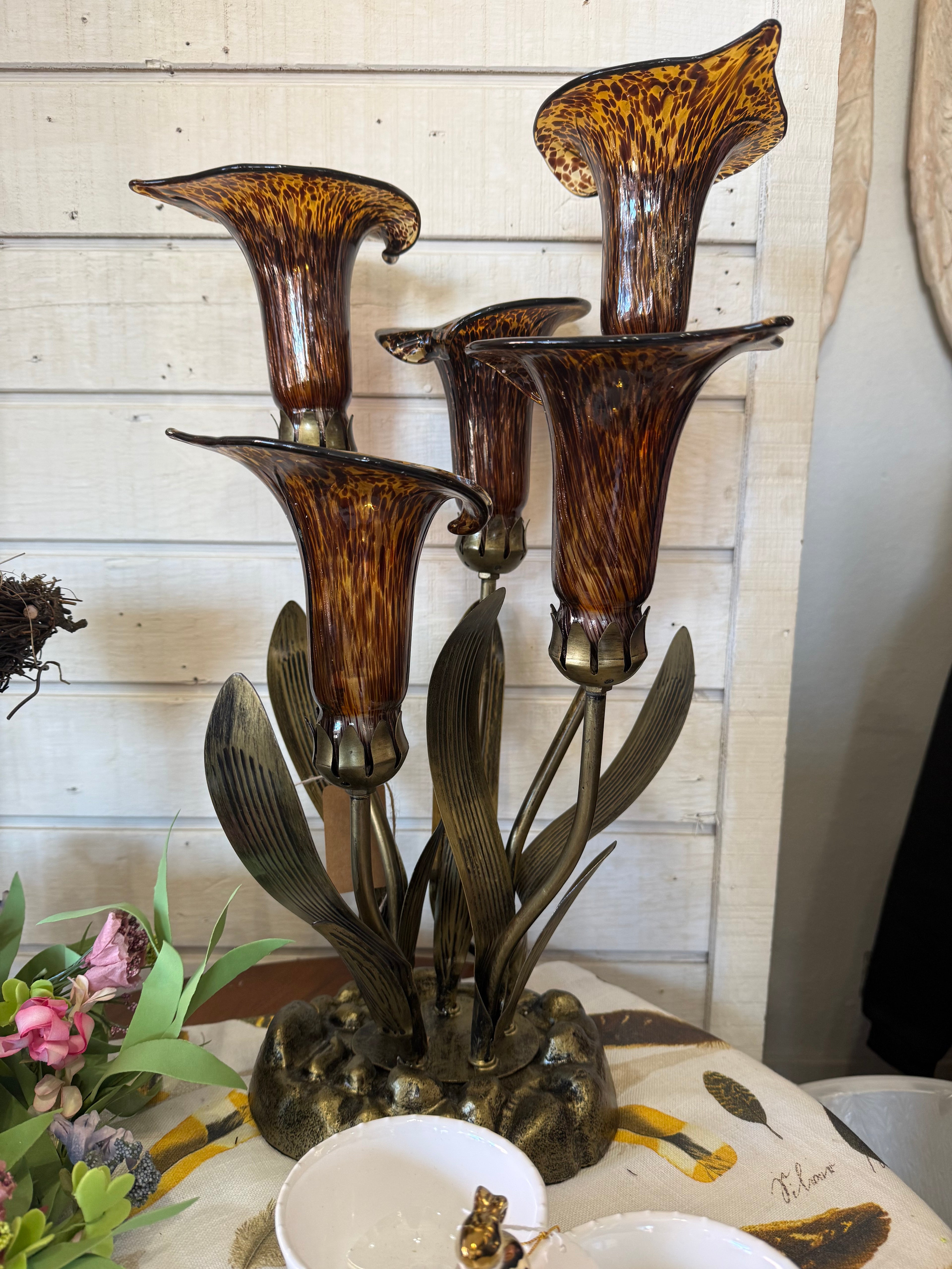 20” Amber hand blown glass lamp