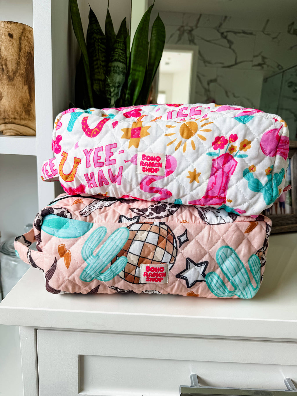 XL Western Fabric Toiletry Bag  Makeup Bag • Travel Pouch: CACTUS CUTIE