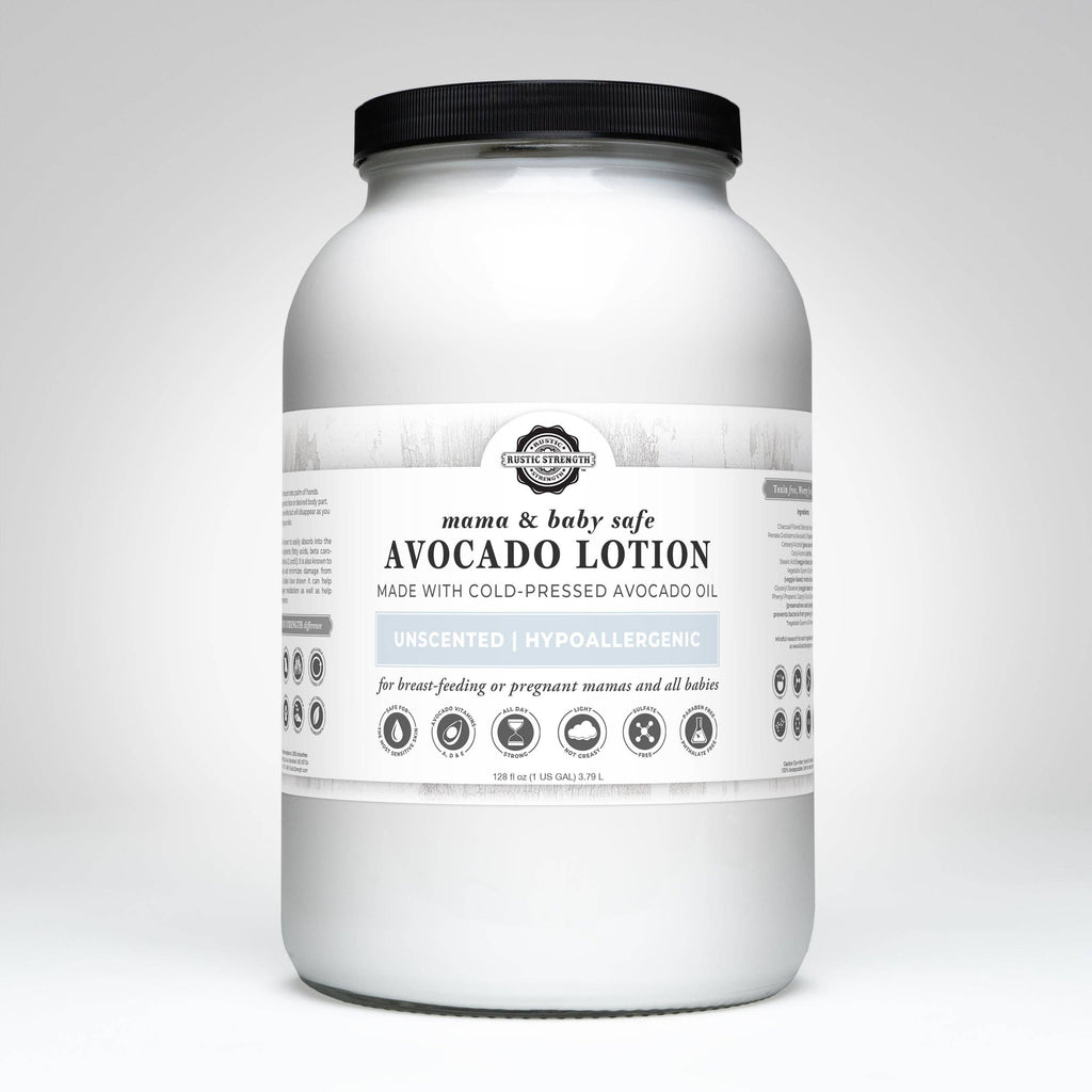 Avocado Lotion for Face & Body: Lavender & Tea Tree (essential oils) / 1 Gallon Glass Wide-Mouth Jar