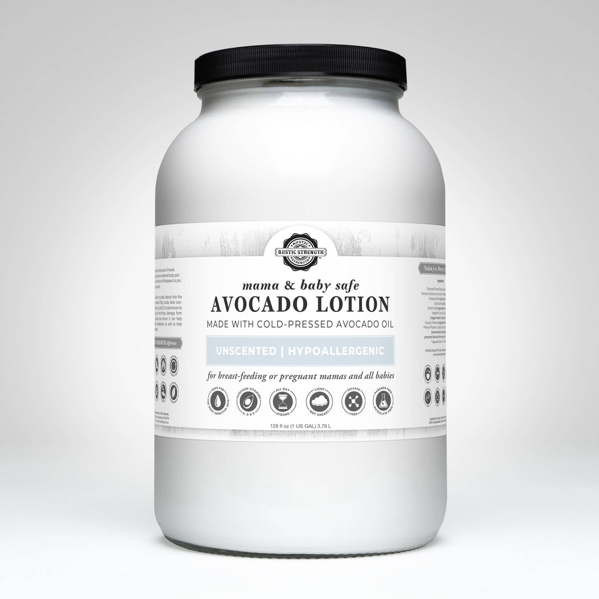 Avocado Lotion for Face & Body: Lavender & Tea Tree (essential oils) / 1 Gallon Glass Wide-Mouth Jar