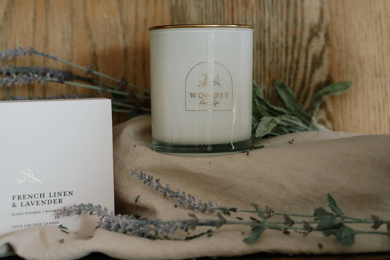 French Linens & Lavender l Gold Lid Candle & Boutique Box