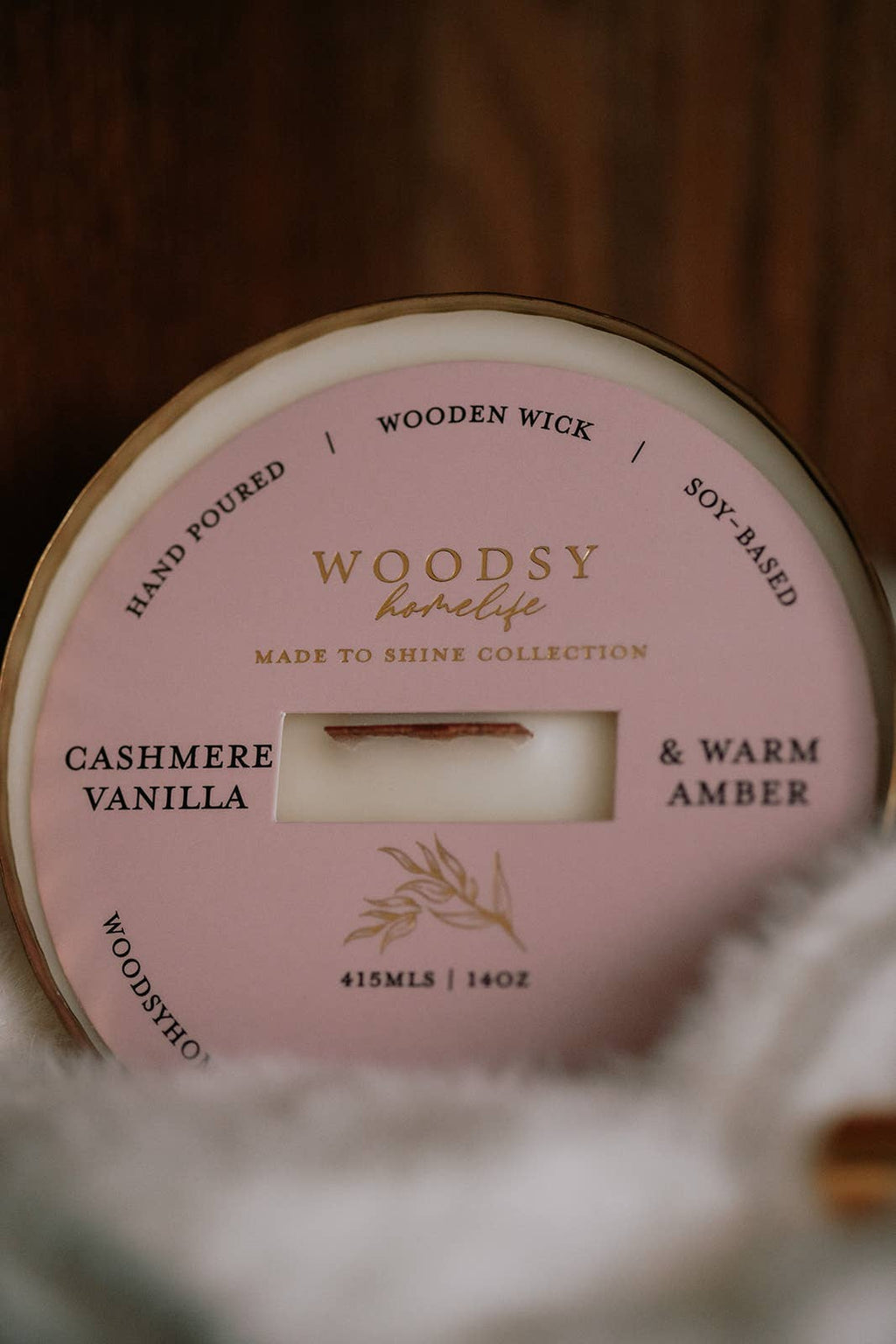 CashmereVanilla & WarmAmber|Solid Brass 14oz Pure Soy Candle