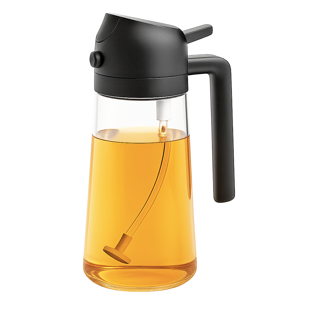 2-in-1 Glass Olive Oil Spray & Pour Bottle — 16 oz — Black