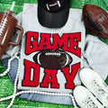 Red Chenille Game Day with Sequin Football Patch Sport Grey Crewneck Sweatshirt: S