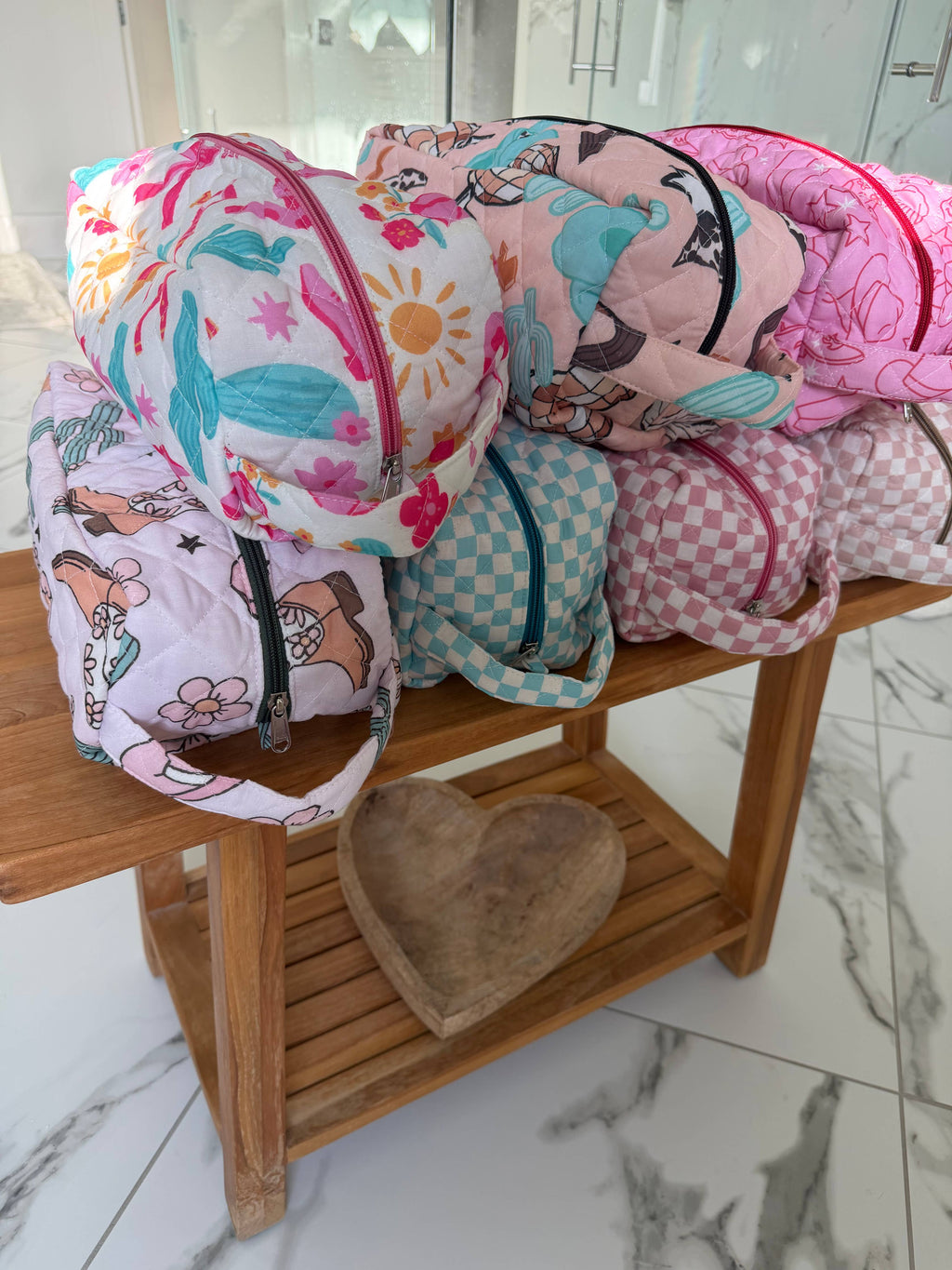 XL Western Fabric Toiletry Bag  Makeup Bag • Travel Pouch: CACTUS CUTIE