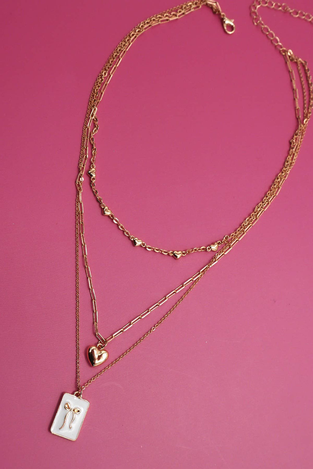 SQUARE BOW EPOXY CHARM LAYERED NECKLACE | 80N91936: GOLD