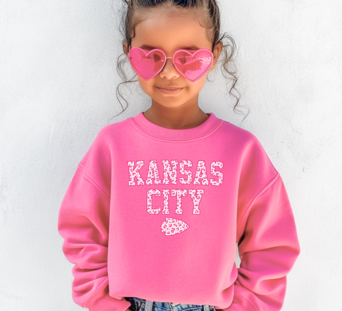 Youth Kansas City Leopard Sweatshirt/Hoodie: Safety Pink / XS / Sweatshirt