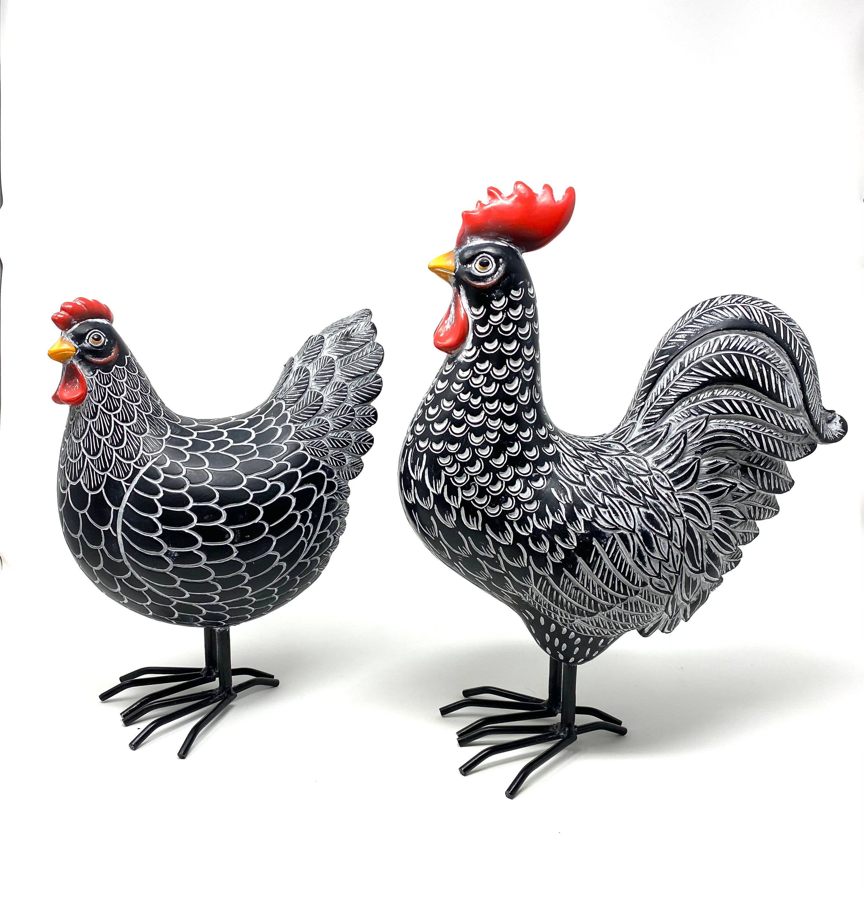 Black & White Chicken & Rooster Figurine Set – Farmhouse Déc