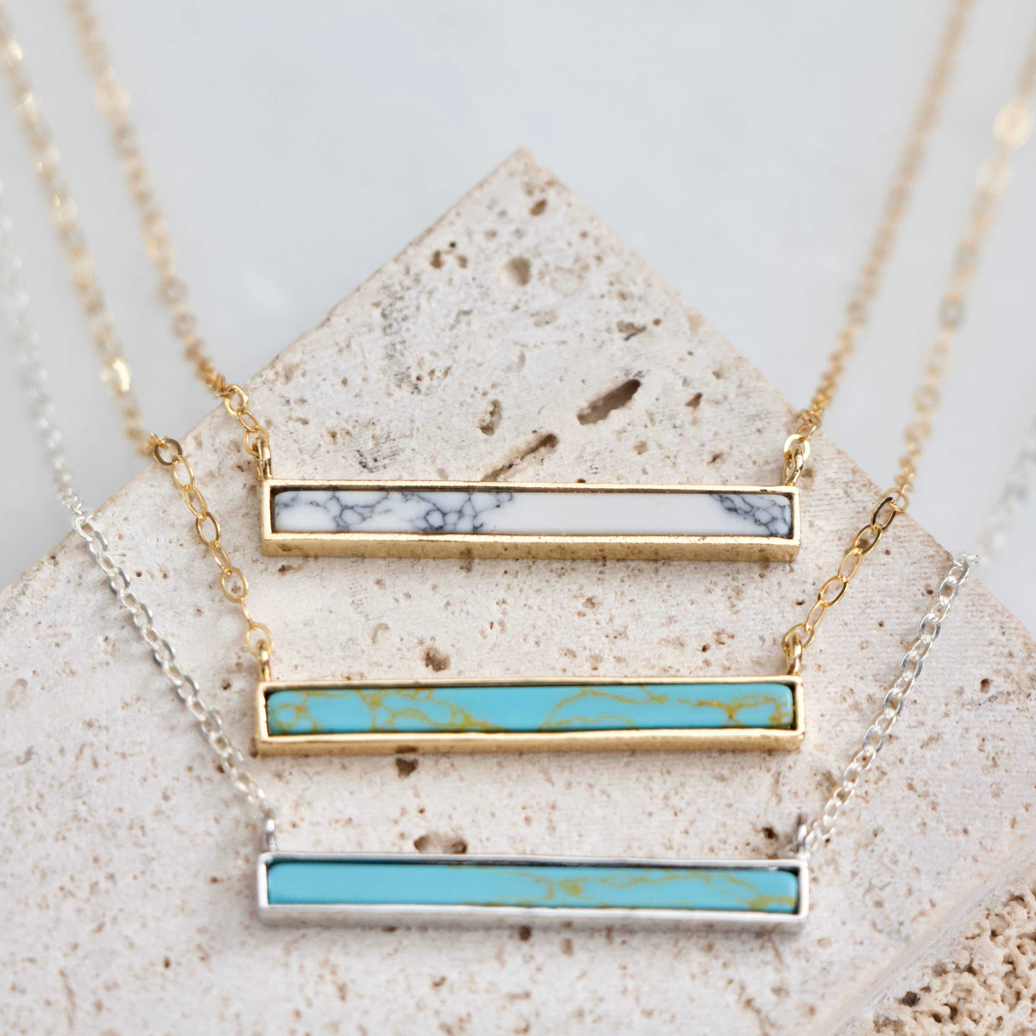 Turquoise Bar Necklace - Gold Filled, Sterling Silver: Turquoise Gold Filled / 16 inches