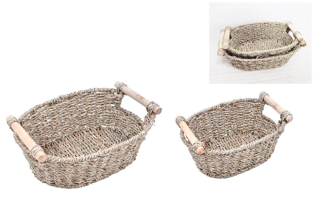 WG-1018 - Wood Handle Seagrass Baskets, set of 2