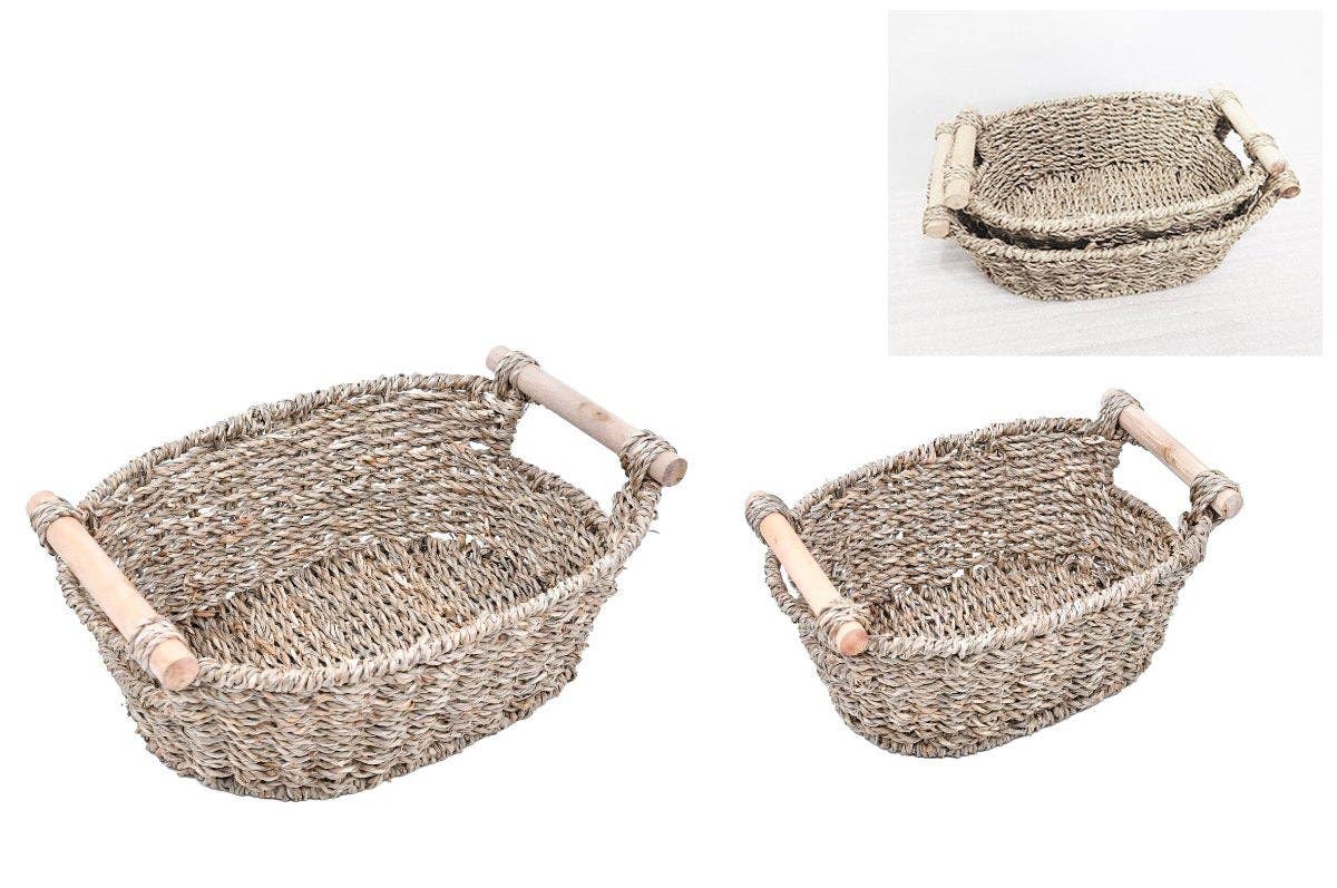 WG-1018 - Wood Handle Seagrass Baskets, set of 2