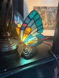 9” Kiara Blue butterfly stained glass lamp
