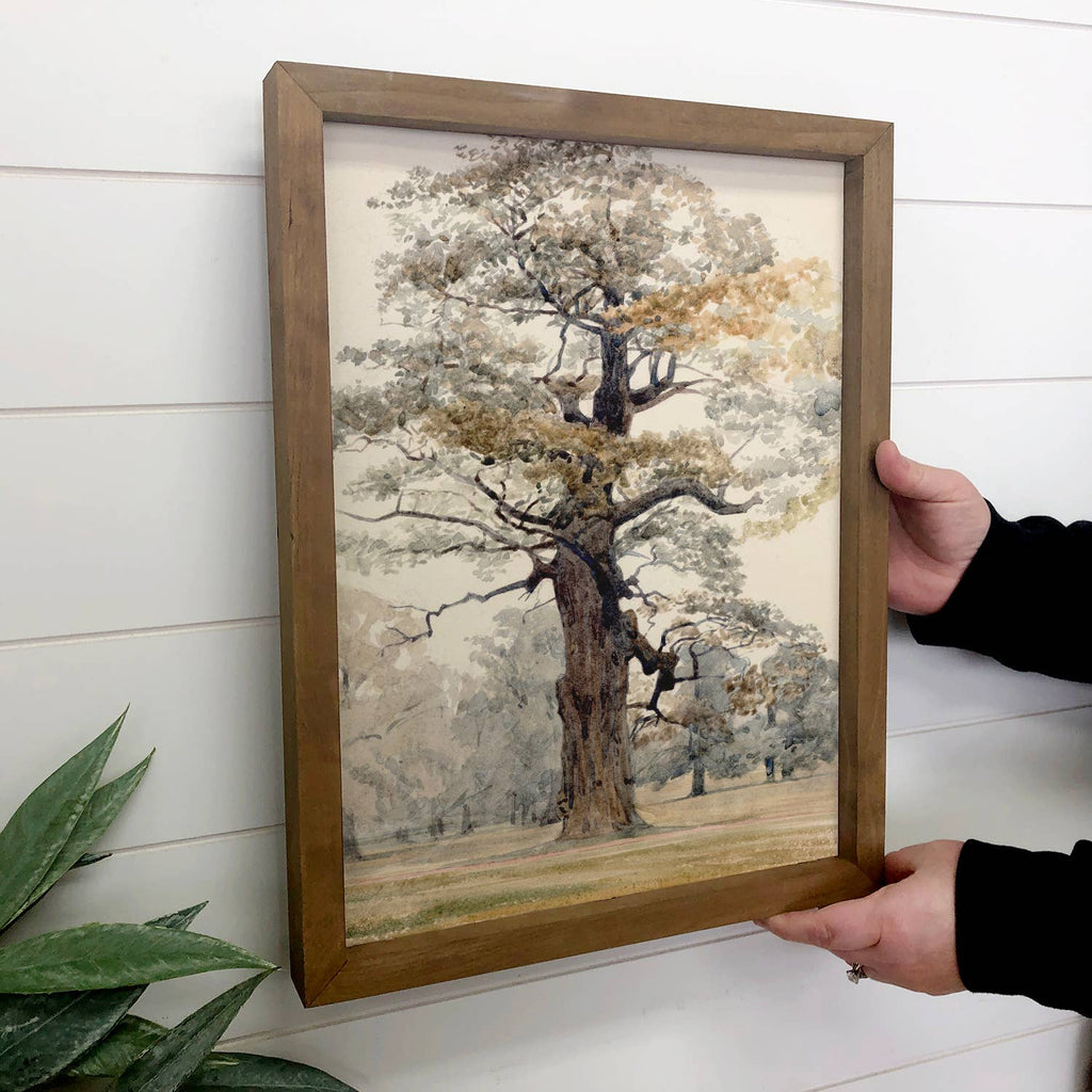 Grand Oak Tree - Framed Nature Wall Art - Lake House Decor: 18x24" Large Canvas Art with Thick Wood Frame