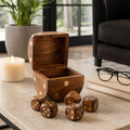 Box Game Set - Brown Mango Wood Dice-Shaped Storage, 4 in.