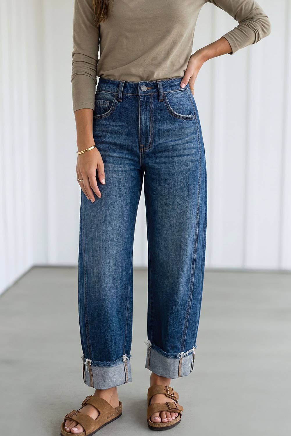 LAS Raw Hem Turnup Loose Ankle-length Pocket Jeans (4-16): Myosotis / 12