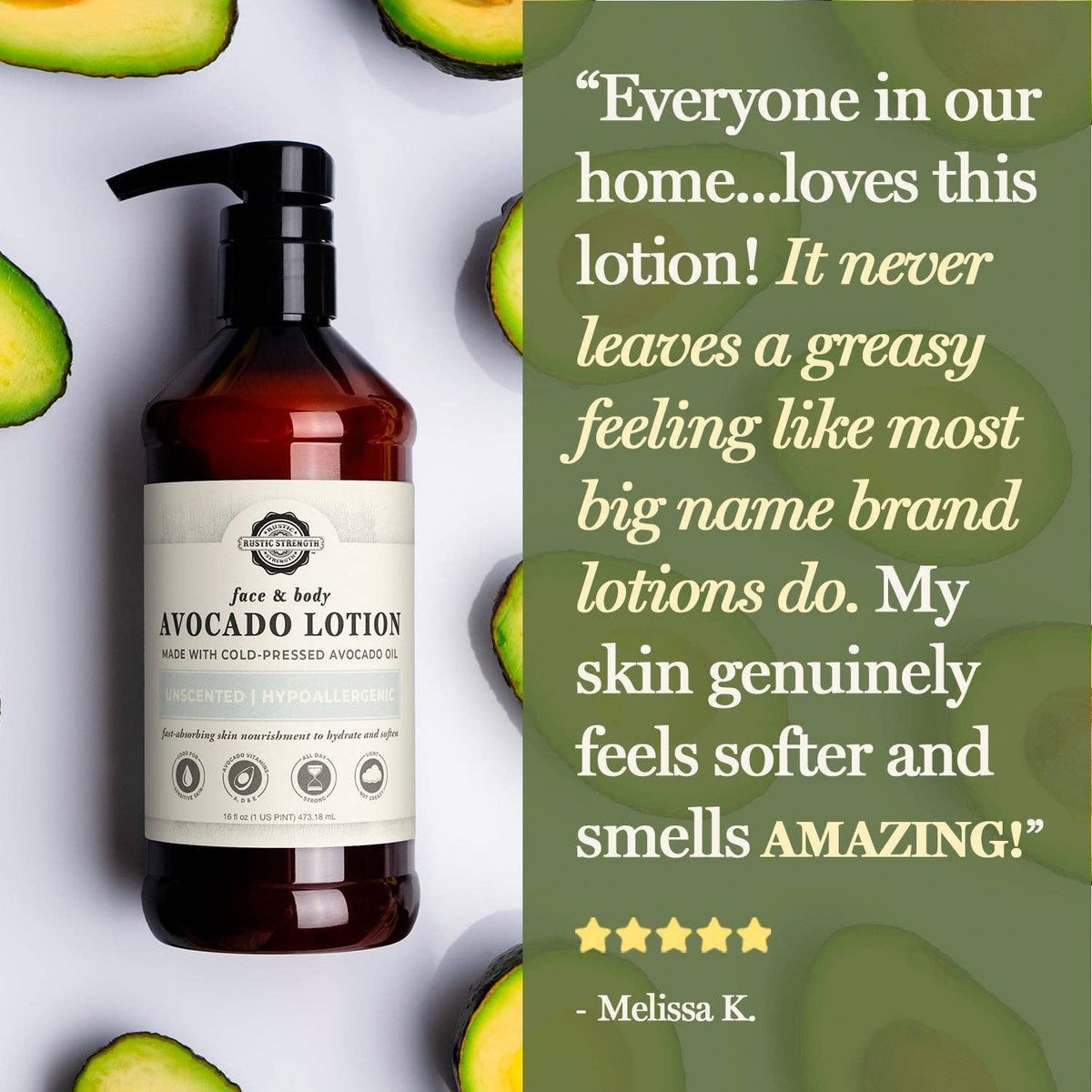 Avocado Lotion for Face & Body: Milk & Honey / 1 Gallon Glass Wide-Mouth Jar