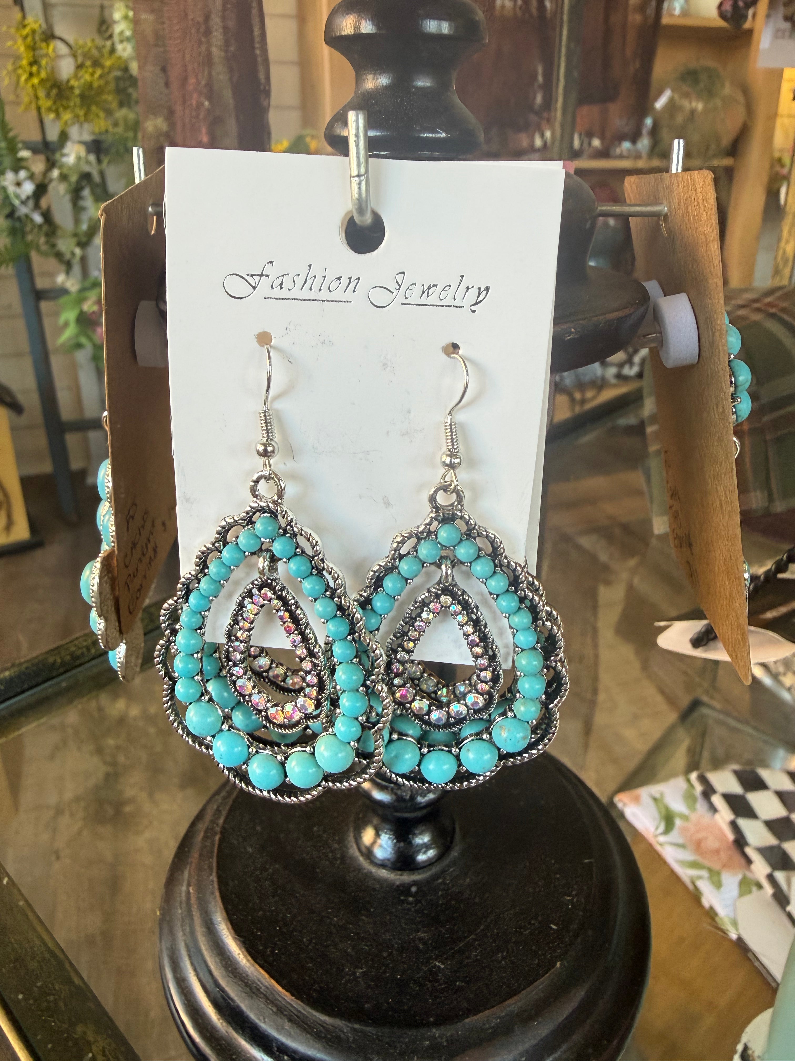 KJ rhinestone double layer earrings