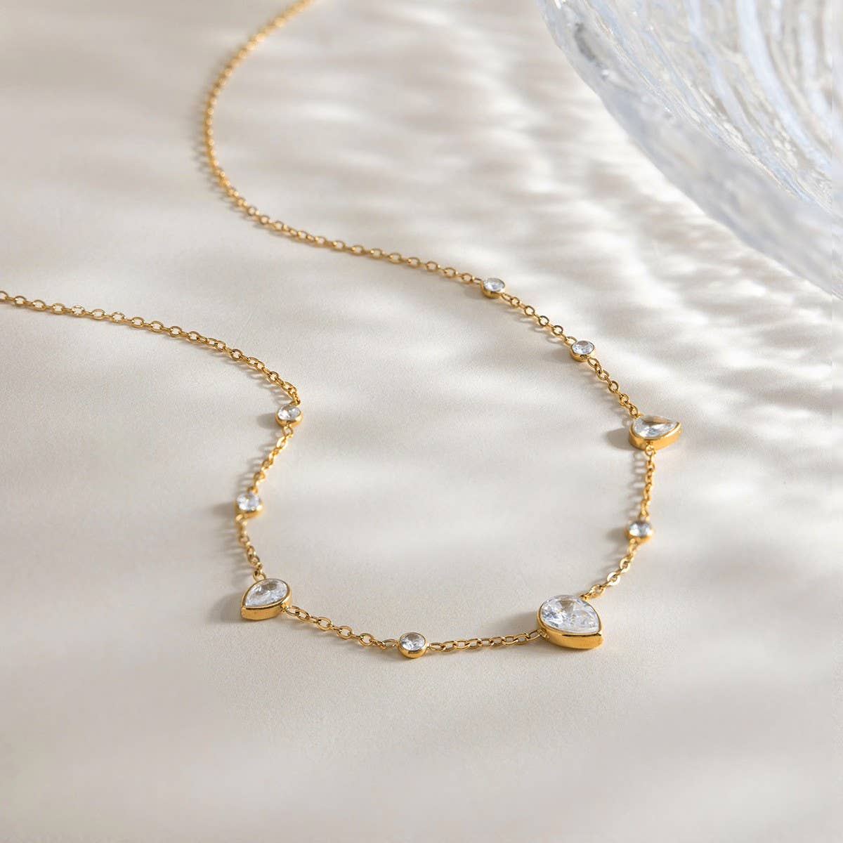 18K STAINLESS STEEL TARNISH FREE CZ NECKLACE | 40NK9693: GOLD