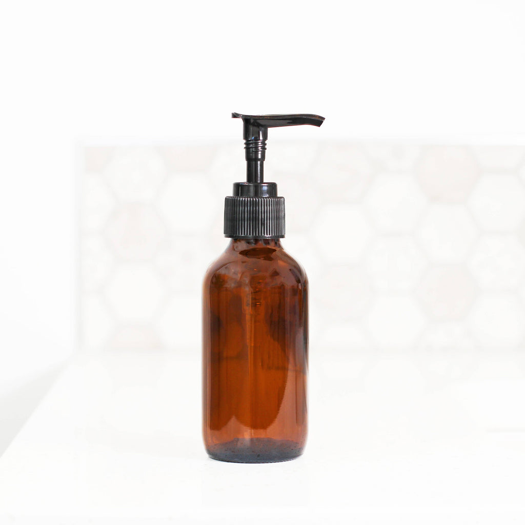 4oz Amber Glass Bottle w/Lotion pump