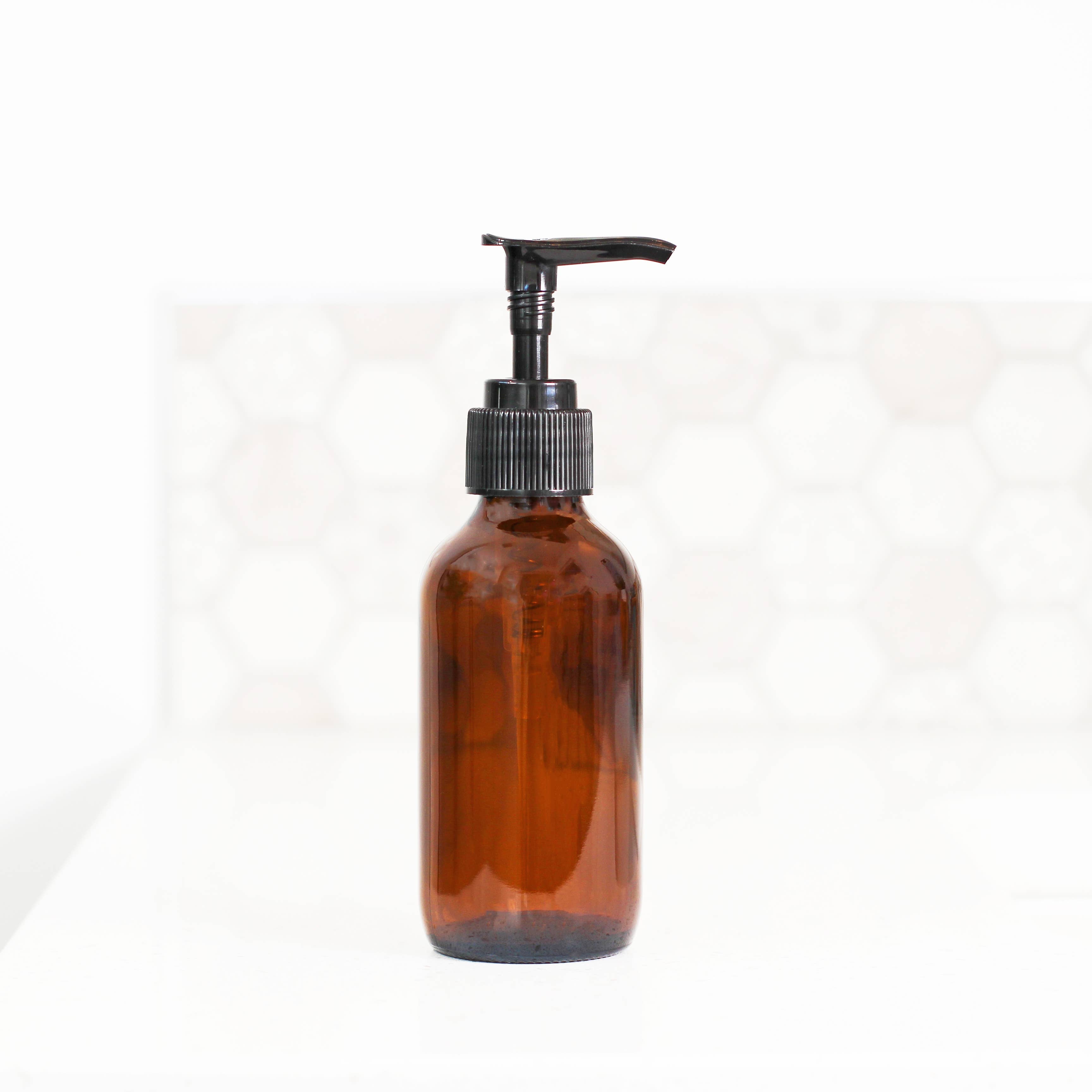 4oz Amber Glass Bottle w/Lotion pump