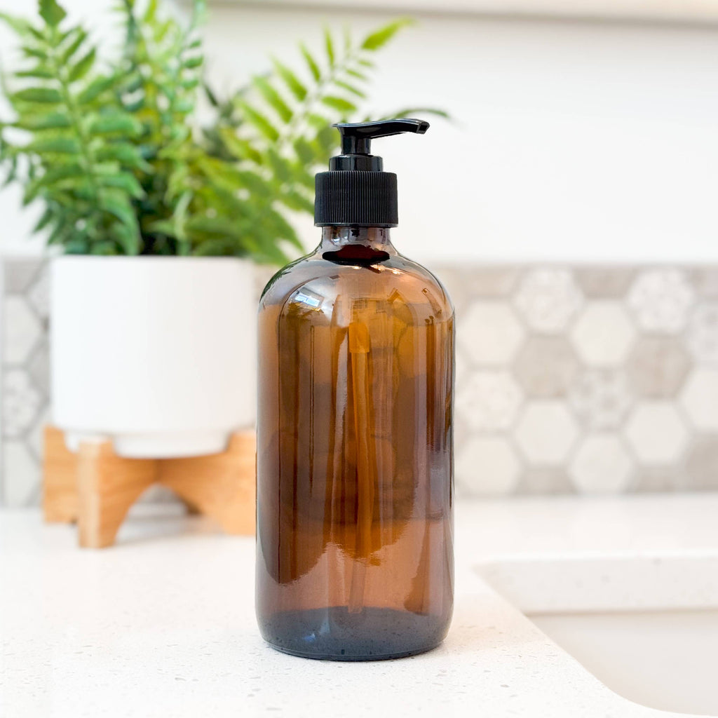 16oz Empty Amber Glass Lotion/Soap Bottle