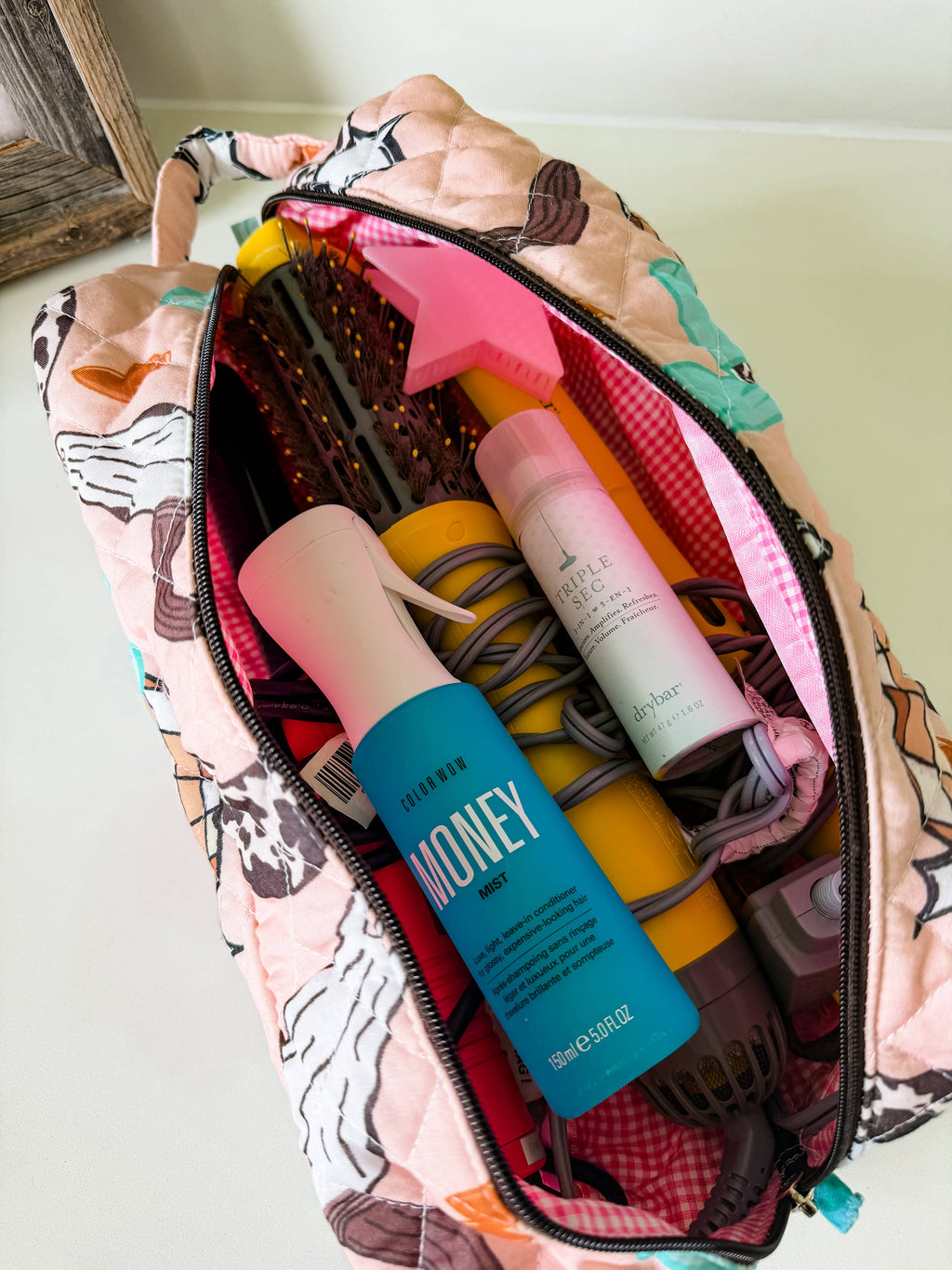 XL Western Fabric Toiletry Bag  Makeup Bag • Travel Pouch: CACTUS CUTIE
