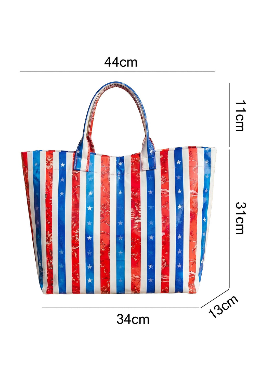 66 Patriotic Stars and Stripes Pattern Vinyl Glossy Tote Bag: Pink / One Size