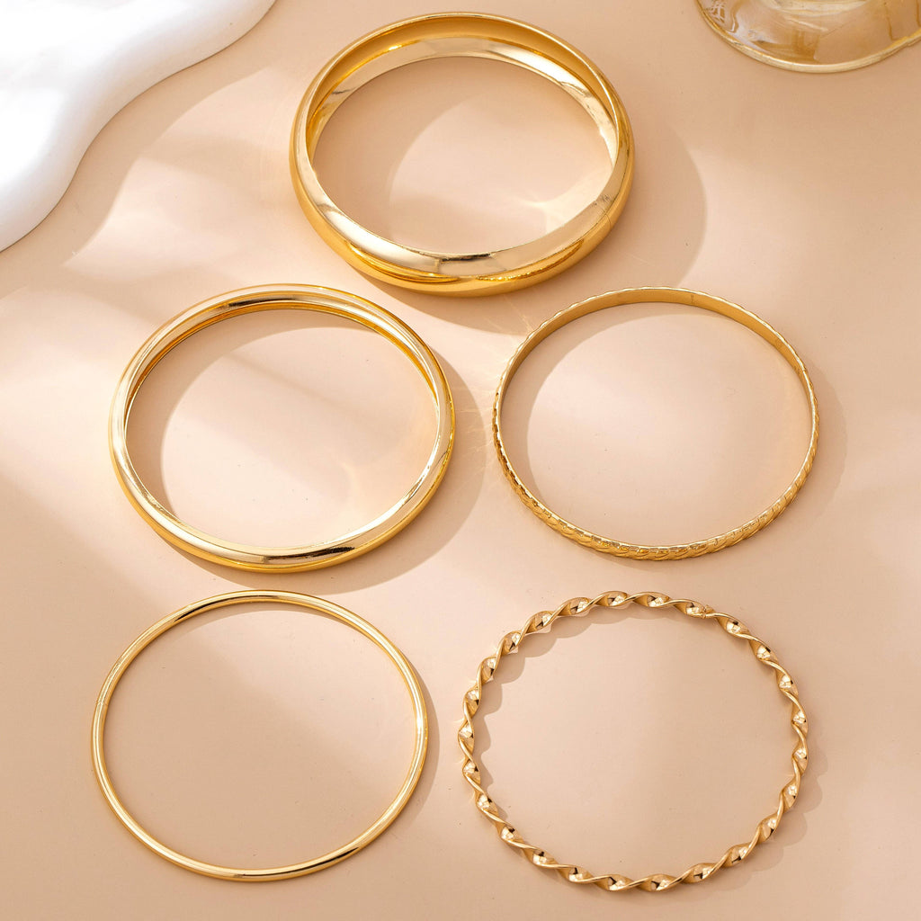 Gold Textured Bangle Stack Set | 80B1601: SET