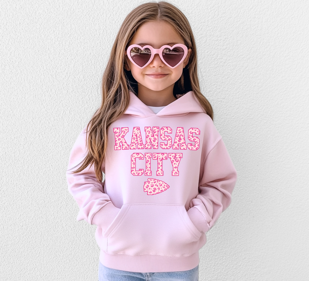 Youth Kansas City Leopard Sweatshirt/Hoodie: Safety Pink / XS / Sweatshirt