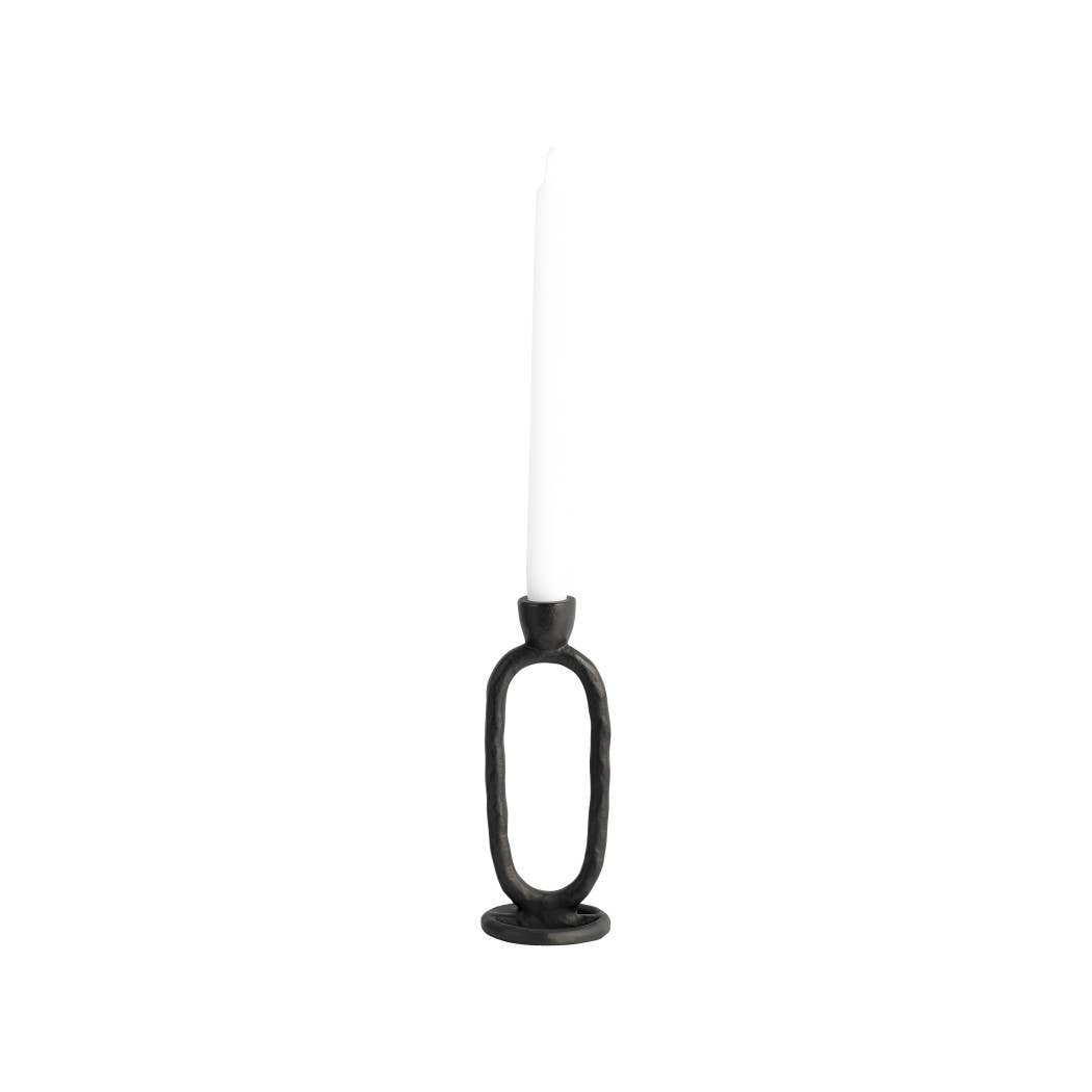 Metal Oval Sculpture Taper Candle Holder - Black, 8 in.