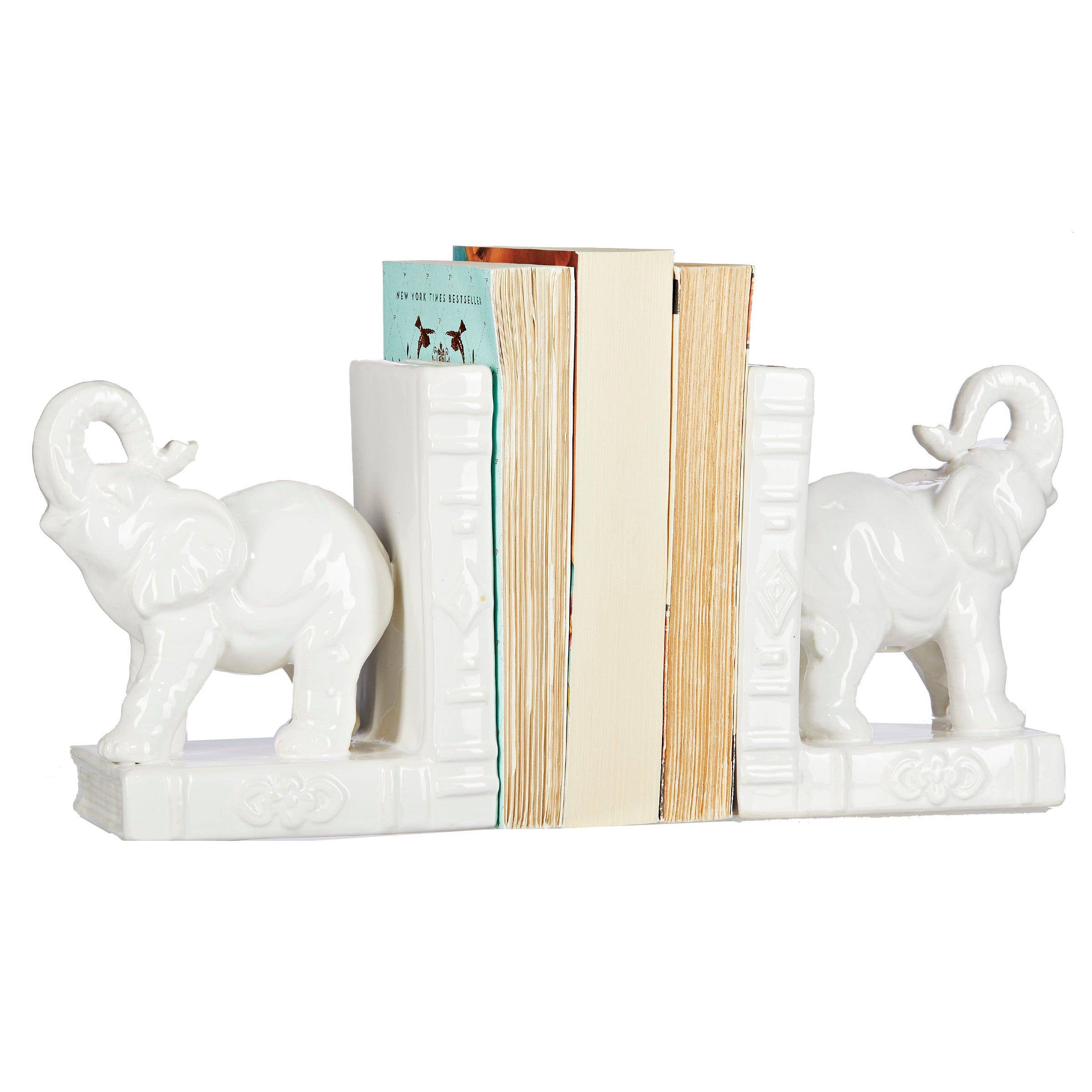 Bone White Elephant Bookends – Farmhouse Home Décor