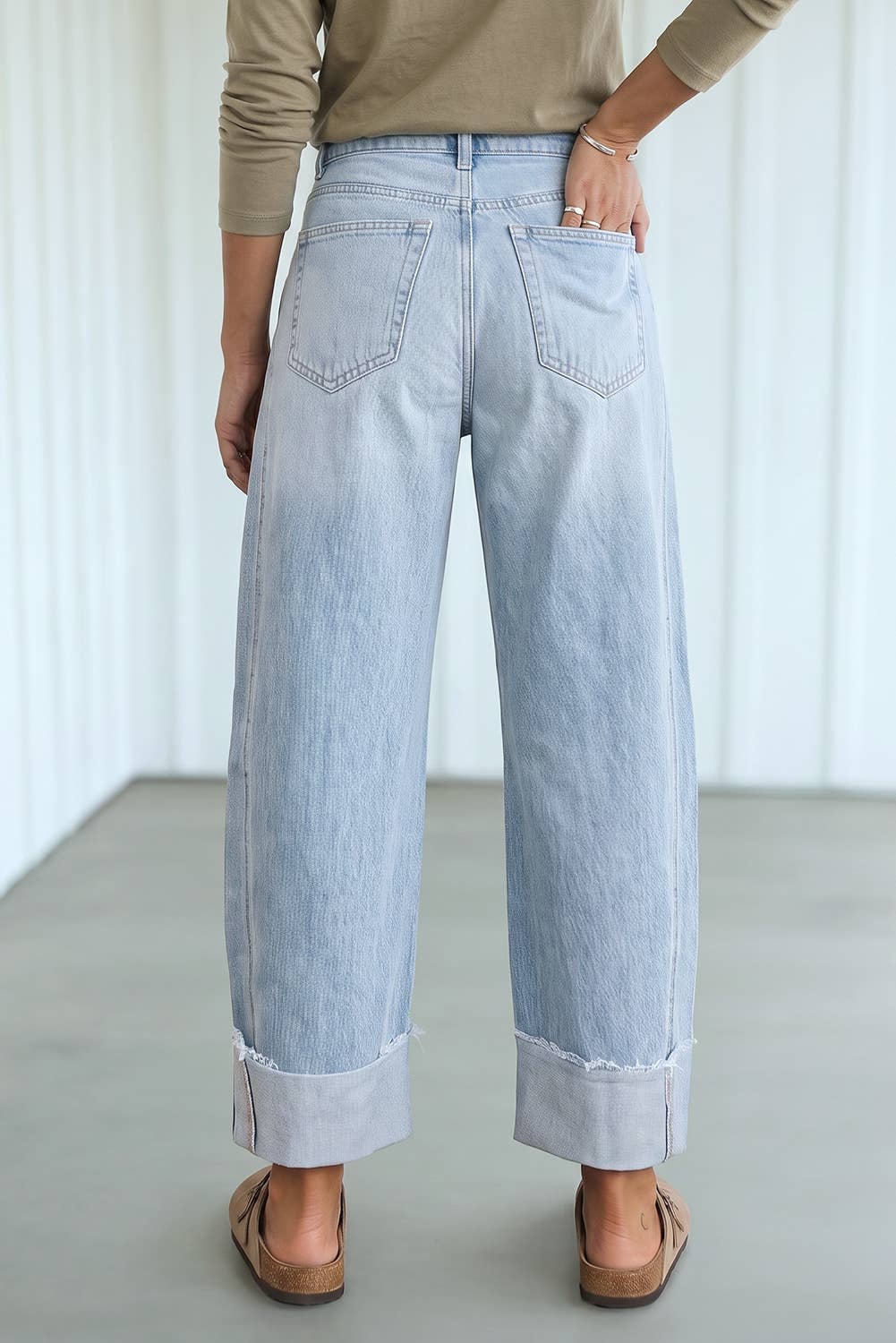 LAS Raw Hem Turnup Loose Ankle-length Pocket Jeans (4-16): Myosotis / 6