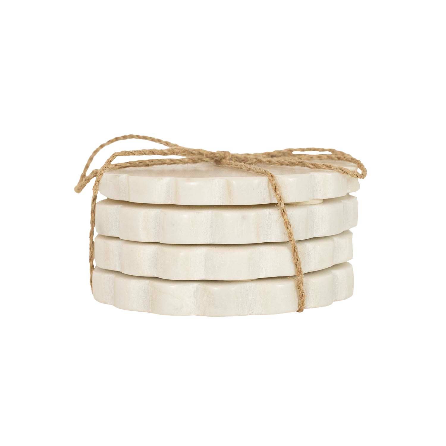 Emery Scallop Edge Set 4 Coaster Set Marble Jute Tie