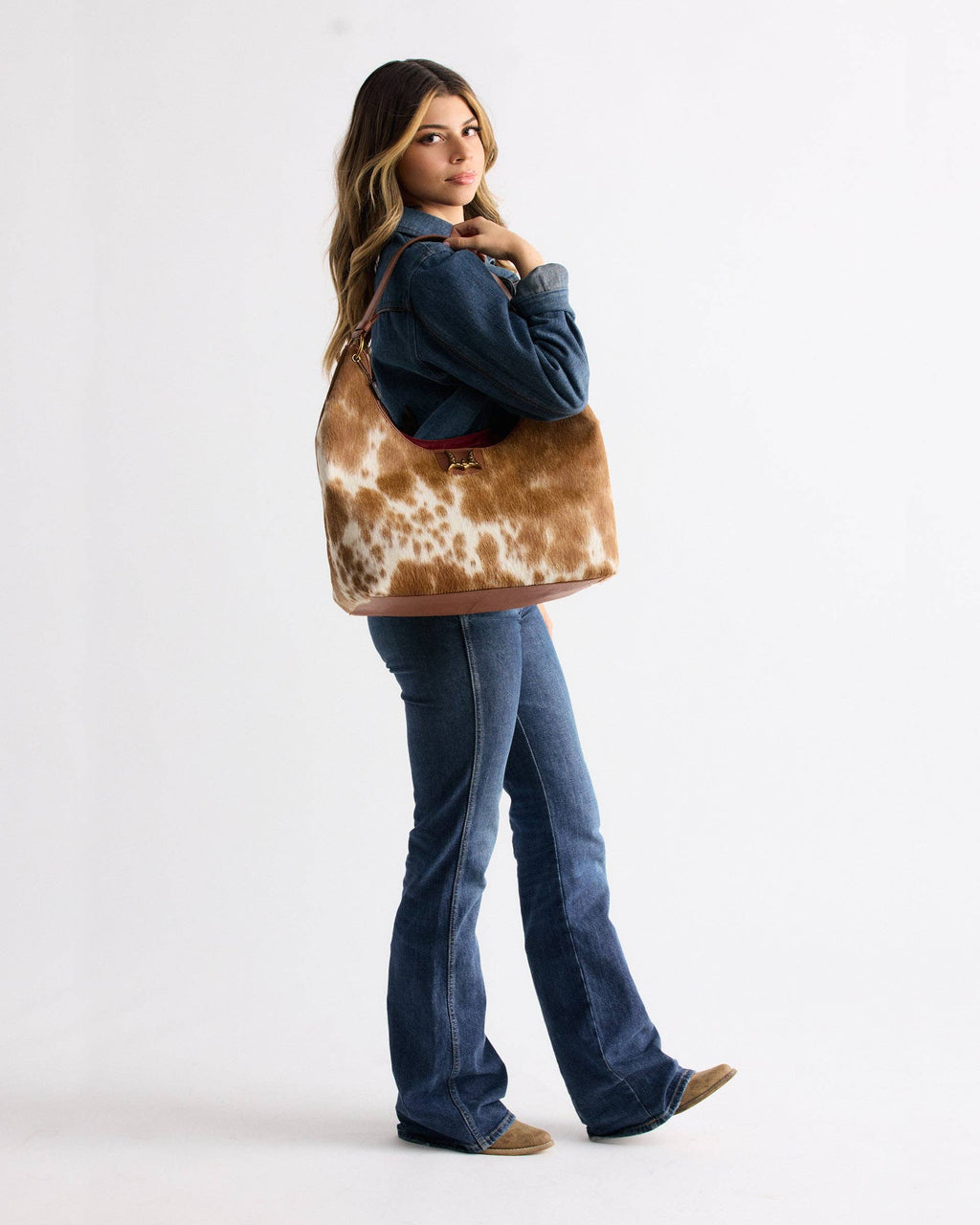 LW Large Purse - In Brown & White Cowhide & Calfskin: Nan / NaN / Brown & White Cowhide