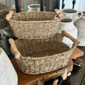 WG-1018 - Wood Handle Seagrass Baskets, set of 2